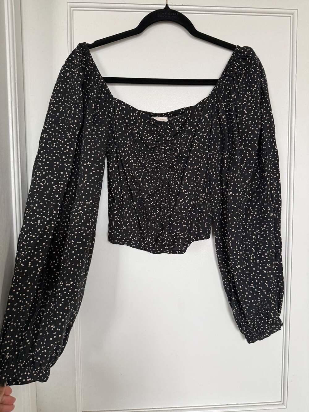A New Day Ruched Front Top Size S Black White Dot